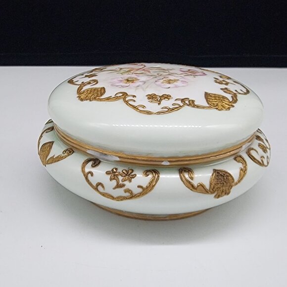 Antique Victorian Porcelain Trinket Box With Gold Gilt & Floral Design - Picture 11 of 12